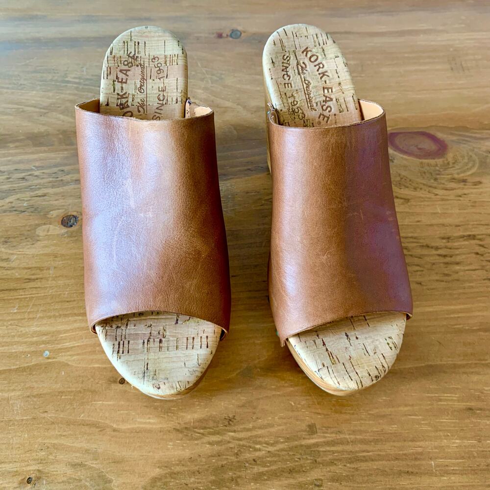 Kork-Ease Womens Clog Sz 6M Camel Danika Wood Stud Mule Peep Open Toe Sandals - Picture 6 of 16